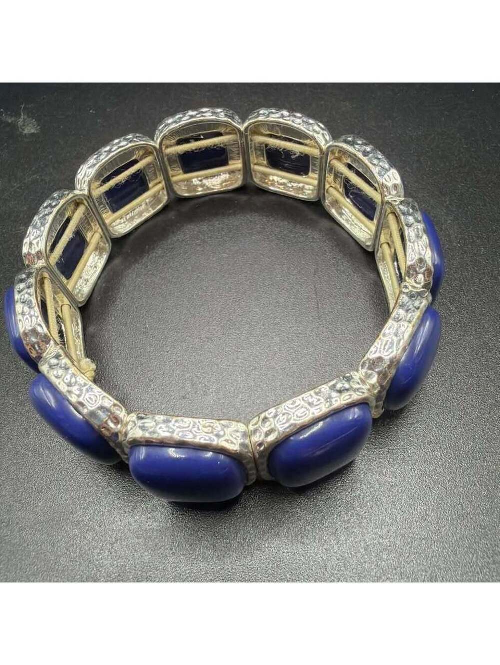 Chunky Blue and Silver Tone Stretch Bracelet